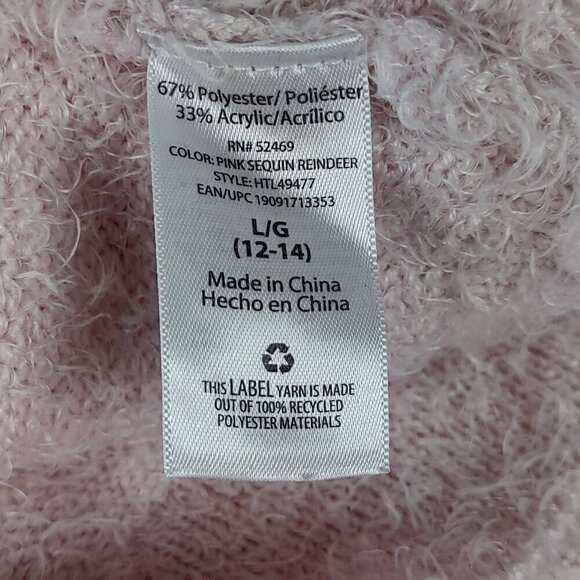 Holiday Time Pink, Shaggy, Reindeer Themed, Holiday Sweater Size L (12-14) - Picture 12 of 12